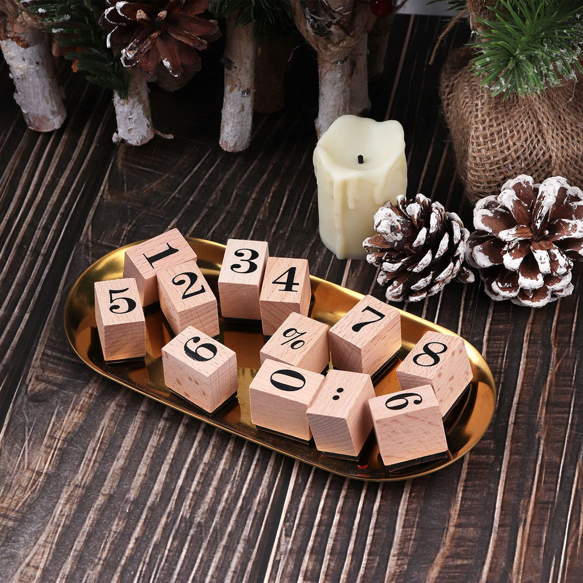 Dizdkizd 12 Pieces Wooden Rubber Stamps, Small Number 0-9 Decorative Multipurpose Wood Mounted Rubber Stamp Set for DIY Craft, Letters Diary and Craft Scrapbooking