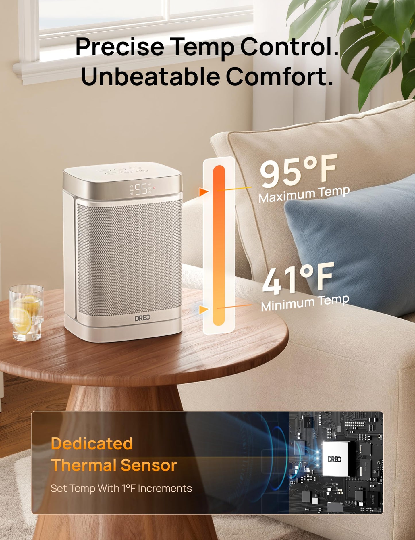 DREO Atom One Space Heater with Remote, 70°Oscillating Electric Heaters with Digital Thermostat, 1500W PTC Ceramic Heater, 12h Timer, Quiet Safety Heating, Portable Heater for Home Office