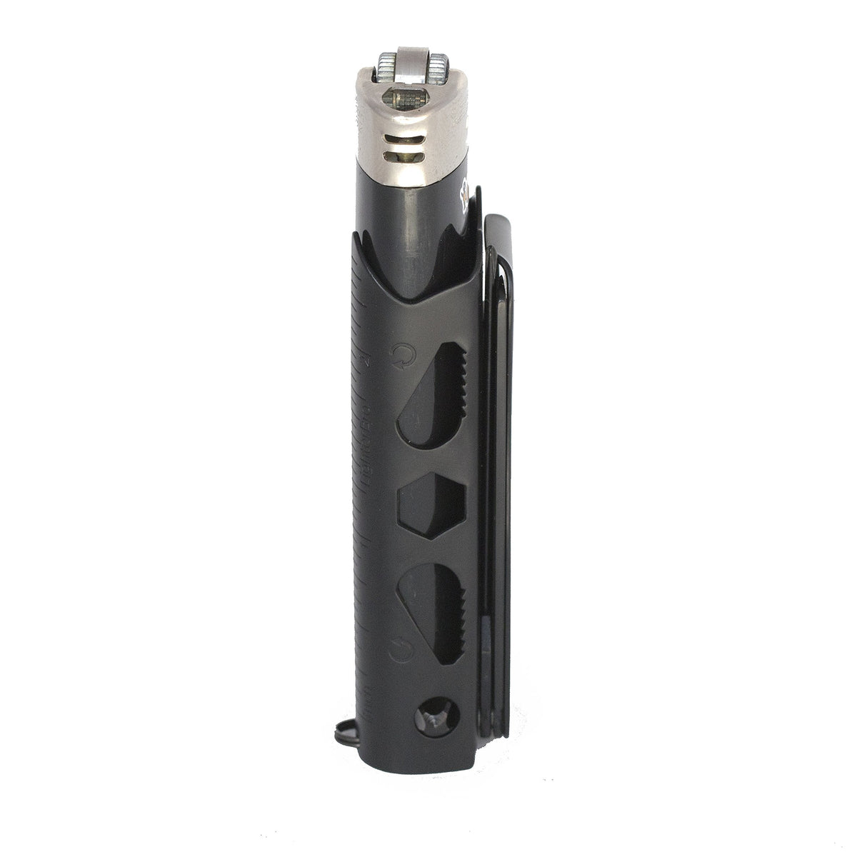 LighterBro Pro Lighter Sleeve - Multi-tool - 420 Stainless Steel - Easily Fits Your Favorite Lighters - Includes Mini Pocket Knife, Ruler, Scissors, Screwdriver, Poker, Key Ring & More (Black)