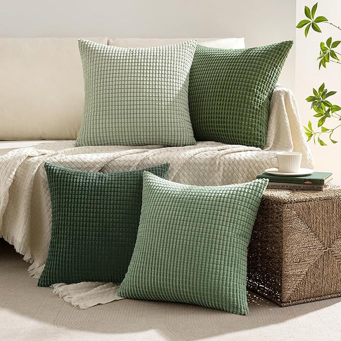 MIULEE Sage Green Pillow Covers 16x16 Inch Set of 4 Spring Boho Farmhouse Home