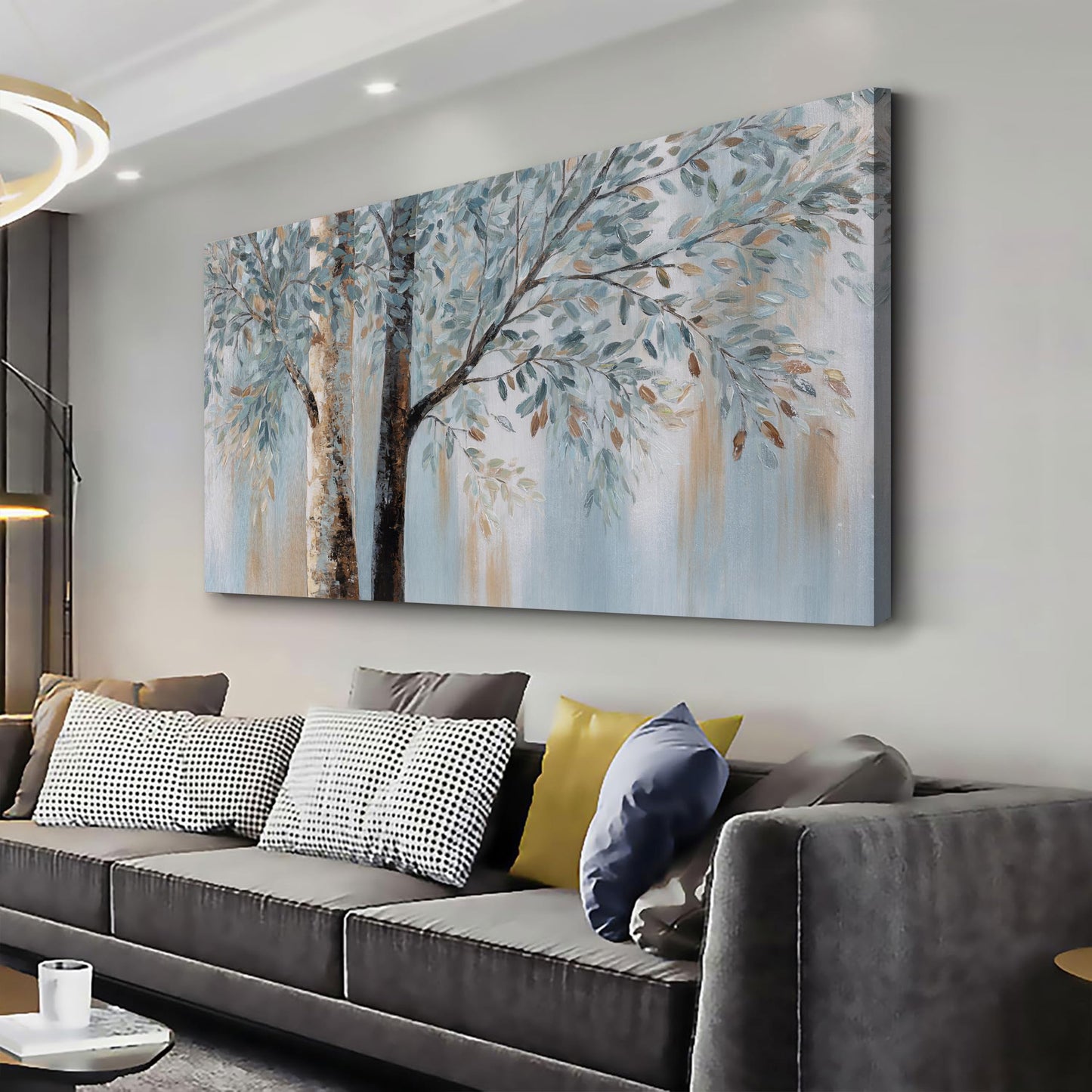 Abstract Wall Art Wall Decor Abstract Tree Painting Wall Decor Modern Retro Home Decor Blue Canvas Painting Framed Artwork for Living Room Bedroom Office 20" x 40"