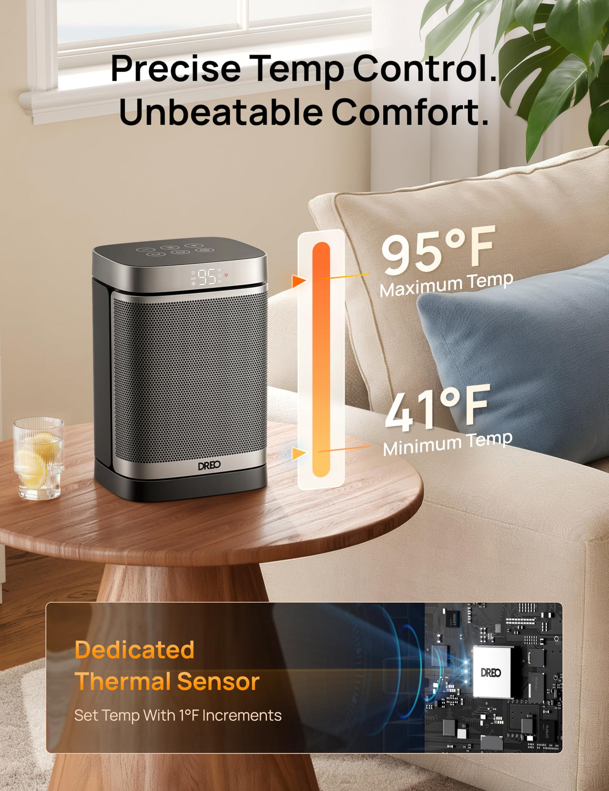 DREO Space Heater, 1500W Portable Electric Heaters for Indoor Use, PTC Ceramic Heater for Office with Remote, Thermostat, 70°Oscillation, 12H Timer, 5 Modes, Safe Quiet Room Heater for Bedroom