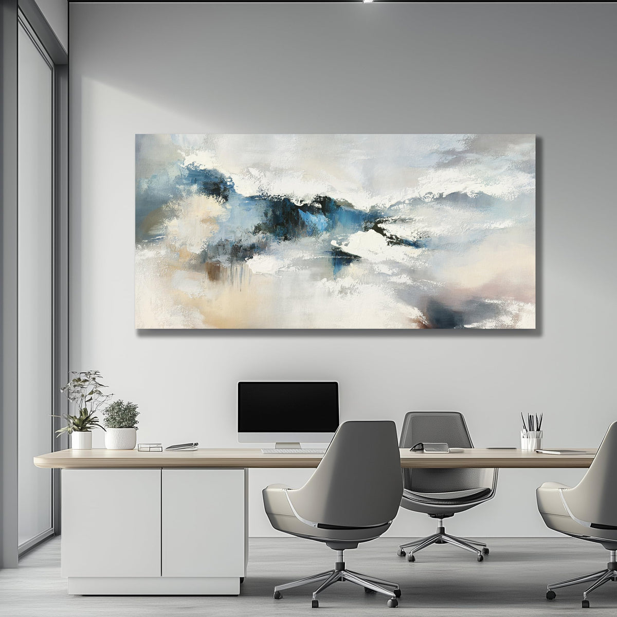 Yuaxker Large Abstract Wall Art Aesthetic Wall Decor Blue and White Artwork Wall Hanging Canvas Painting for Living Room Bedroom Dining Room Office Home Decor 30x60 Inch