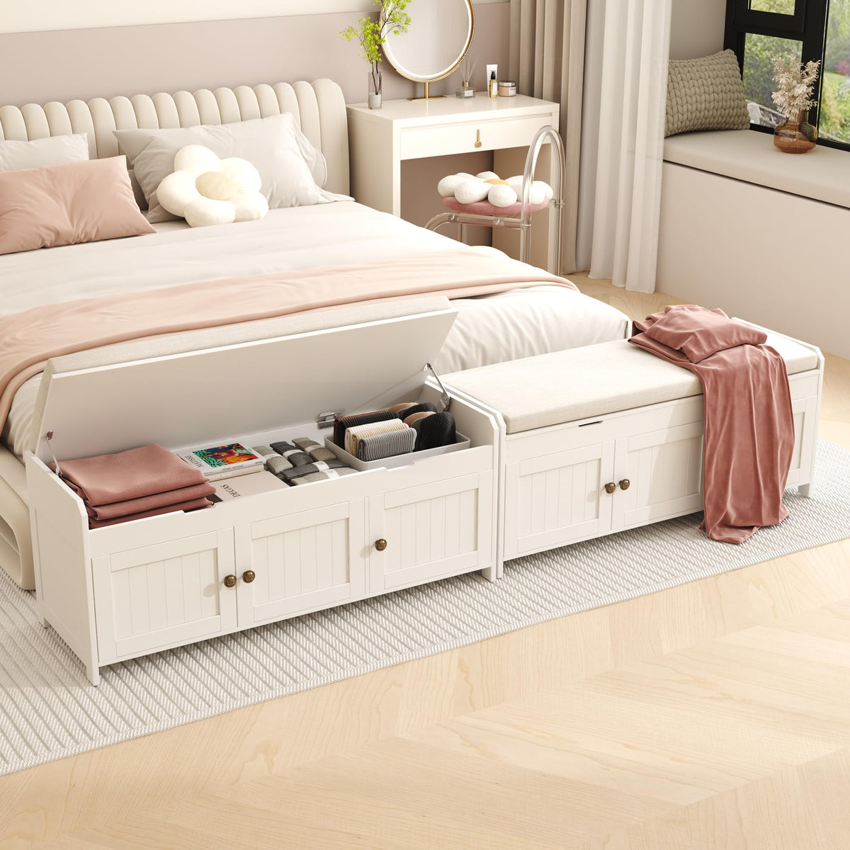 HOMEFORT 41.3" Shoe Bench with Lift Top Storage, Entryway Bench with Cushioned Seat, Wooden End of Bed Bench, Shoe Cabinet Bench with Hidden Storage Space, for Bedroom, Hallway,White