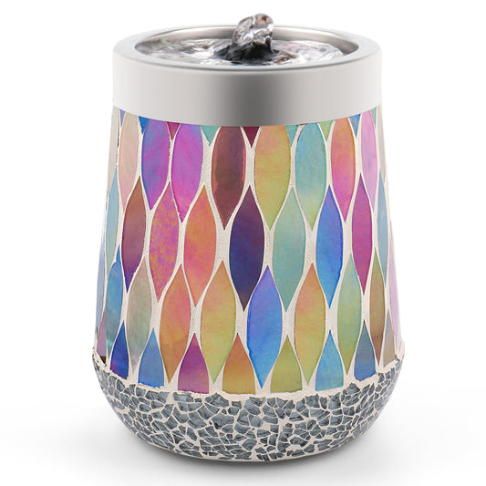 VOREEN Mosaic Tabletop Water Fountain, 20OZ Stress Relief Aromatherapy & LED Color Therapy Ultra Quiet, Indoor Zen Relaxation for Office，Essential Oil Diffuser for Office, Home, Yoga, Relaxation