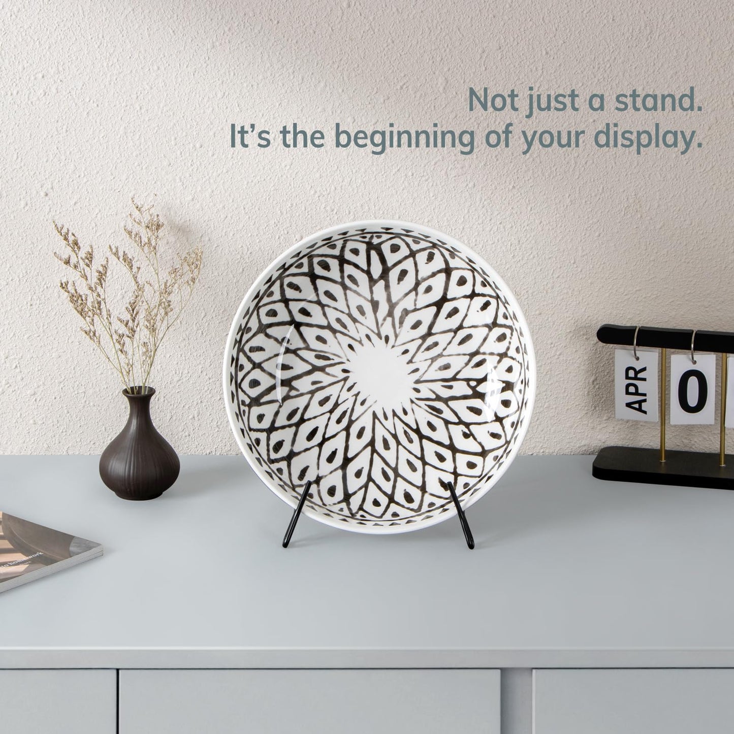 PUERSI 2 Pack Bowl Display Stand, 10 Inch Iron Bowl Holder, Large Plate Stands for Display Large Deep Plates, Platters, Easels, Dishes, Frame, 10" H X 6.2" W X 6.9" D (For Bowls under 5" in Depth)