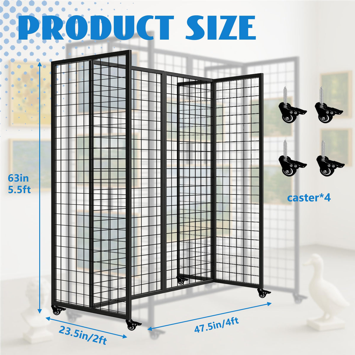Grid Wall Panels, Grid Wall with Wheels,4x5.5Ft Gridwall Panel Display Stand,Sturdy Art Display Panels, Grid Display Stand, Black
