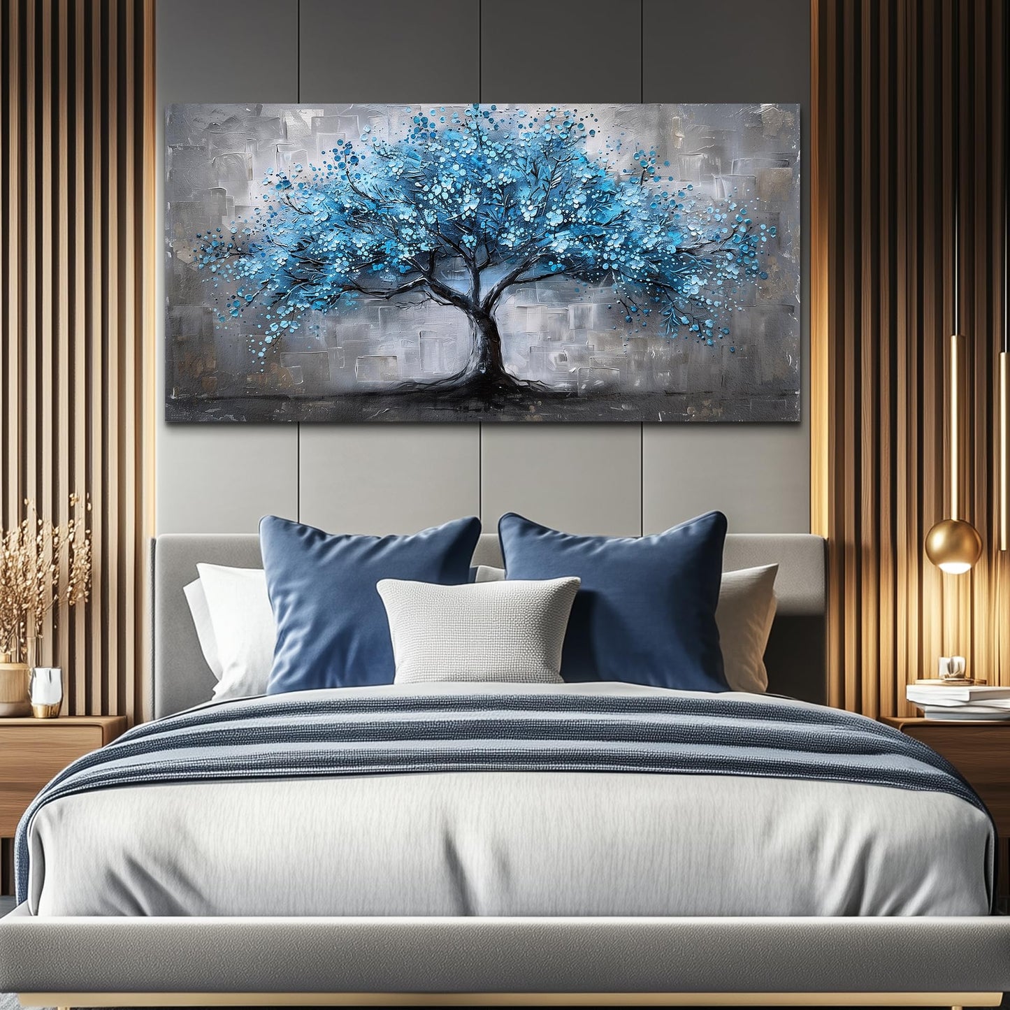 FUHAIHUA Canvas Wall Art For Living Room Wall Decor For Bedroom Office Decortions Black And White Wall Paintings Blue Trees Pictures Framed Mural Aesthetic Home Decor Posters Artwork 20x40 In