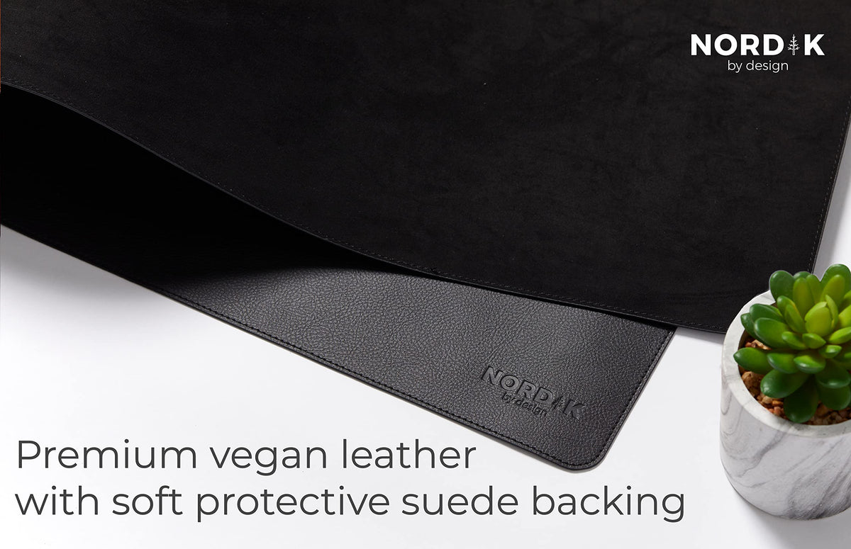 Nordik Leather Desk Mat Cable Organizer - Pebble Black 35 X 17 inch - Premium Mouse Mat - Felt Vegan Leather Desk Pad Protector - Desk Blotter Matt Keyboard - Large Desk Matt for Desktop Computer
