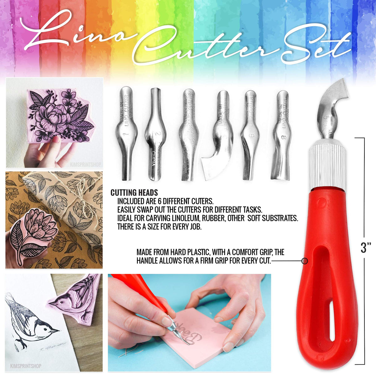 Stamp Pads for Rubber Stamps 5-Pack (6x4) and Rubber Stamp Carving Tools - Block Printing Kit by Pixiss - Rubber Block Stamp Maker Printmaking Supplies
