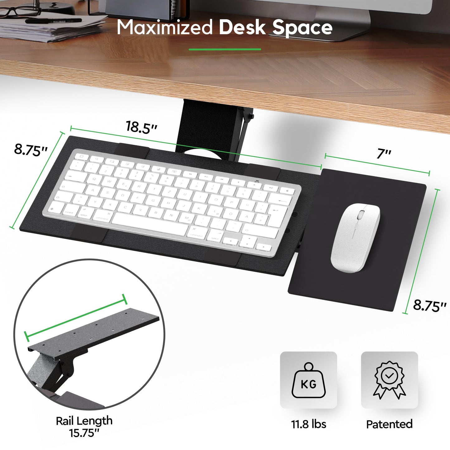KT1 Ergonomic Keyboard Tray Under Desk - Under Desk Keyboard Tray Slide Out with Adjustable Height and Tilt - Easy to Slide and Swivel 360 Degree - Keyboard Drawer with Adjustable Mouse Pad