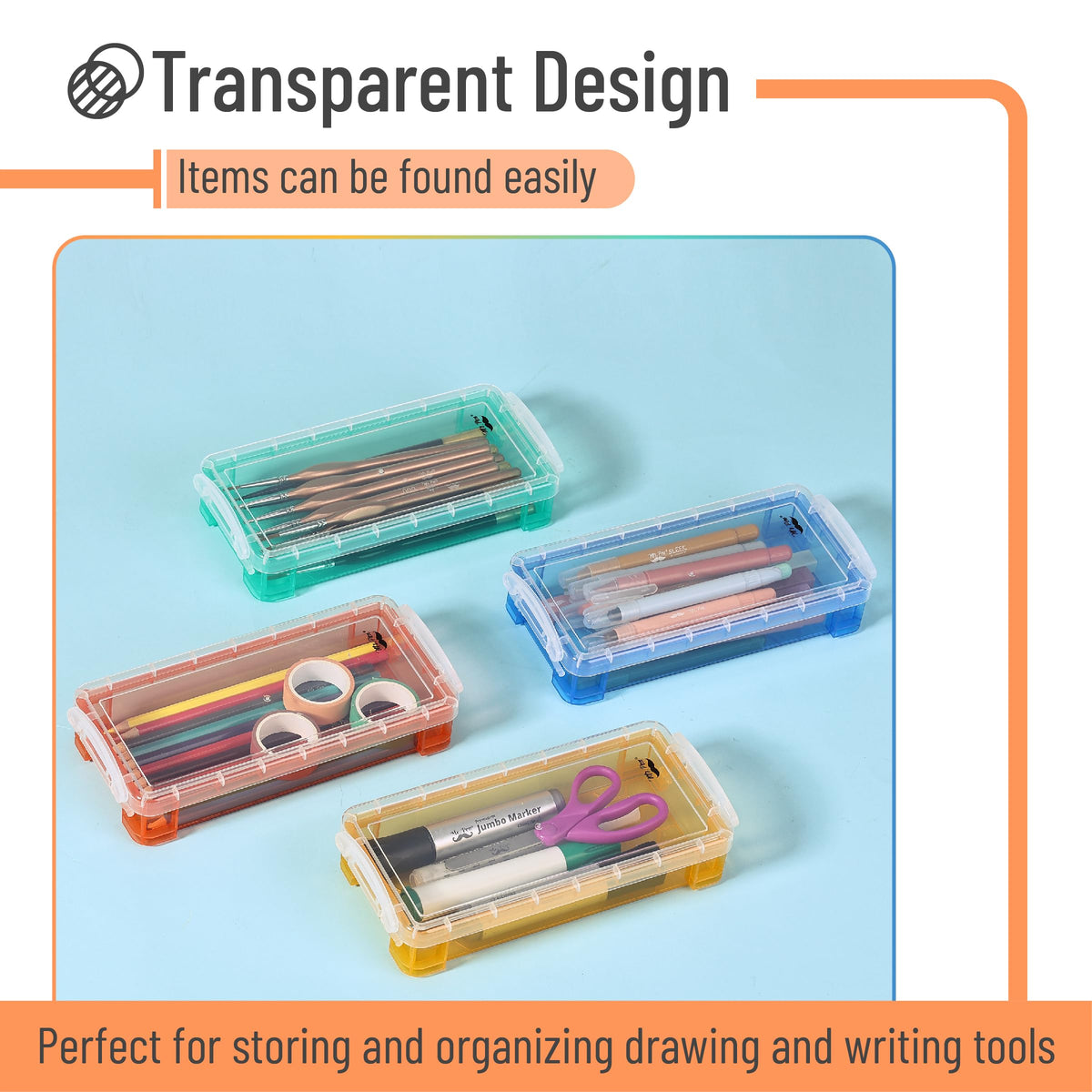 Mr. Pen- Pencil Box, 4 Pack, Assorted Color, Plastic Pencil Box Case, Pencil Case, Crayon Box