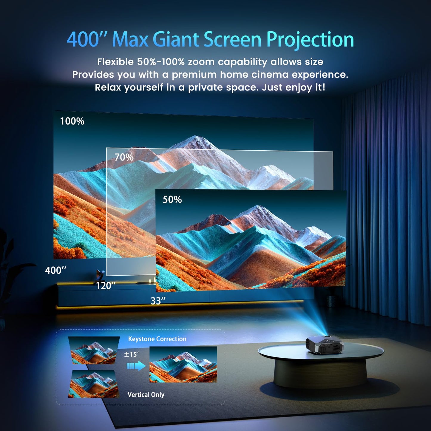 [Compatible with Netflix/High Brightness] Smart Projector with WiFi 6 and Bluetooth 5.3, 4K Outdoor Movie Projector with Prime Video/YouTube, Portable Proyector Compatible with HDMI/USB/iOS/Android