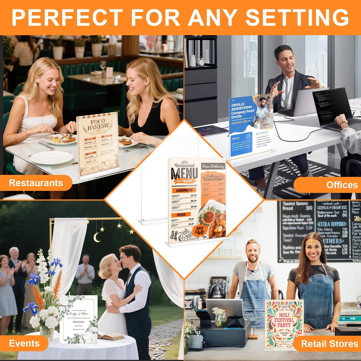 Truxwal 8.5x11 Acrylic Sign Holder Table Top with Magnetic Corners, 4-Pack, Rounded Corners – Quick Change Display Stand for Menus, Posters and Ads, Restaurant, Office, Events, Retail