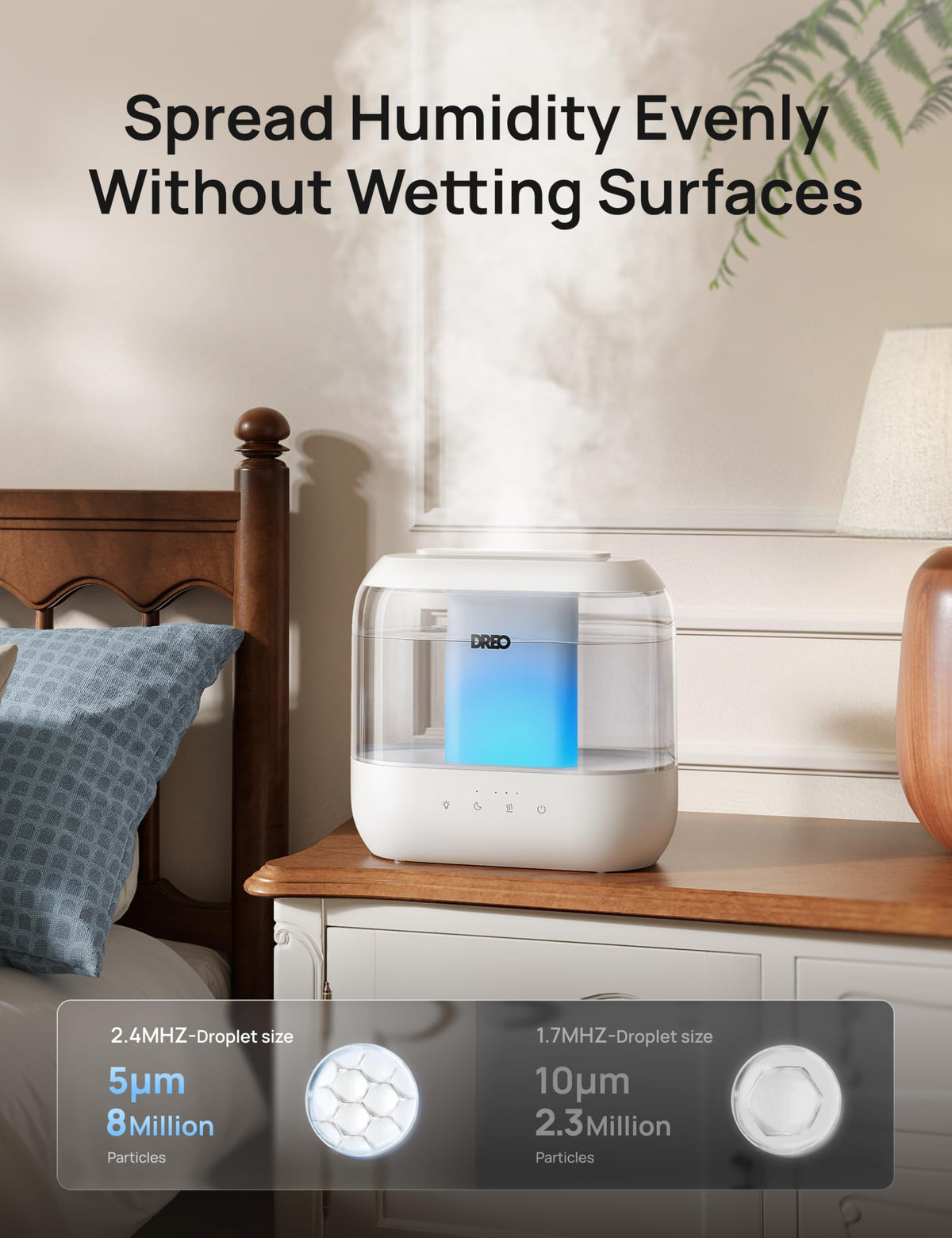 Dreo Humidifiers for Bedroom, 4L Top Fill for Large Room, 36H Runtime, 28 dB Quiet Supersized Cool Mist Air Humidifier for Baby Nursery, Plants, Indoor, Night Light, Easy to Clean & Fill, White