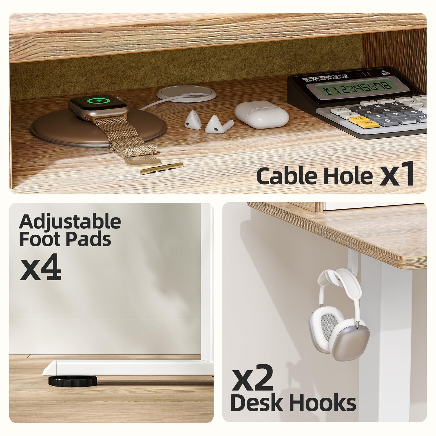 TIQLAB Standing Desk with Two Drawers, Stand Up Standing Desk Adjustable Height, Electric Sit Stand Table with Storage Shelf and Splice Board, 55 * 28 inch, Maple
