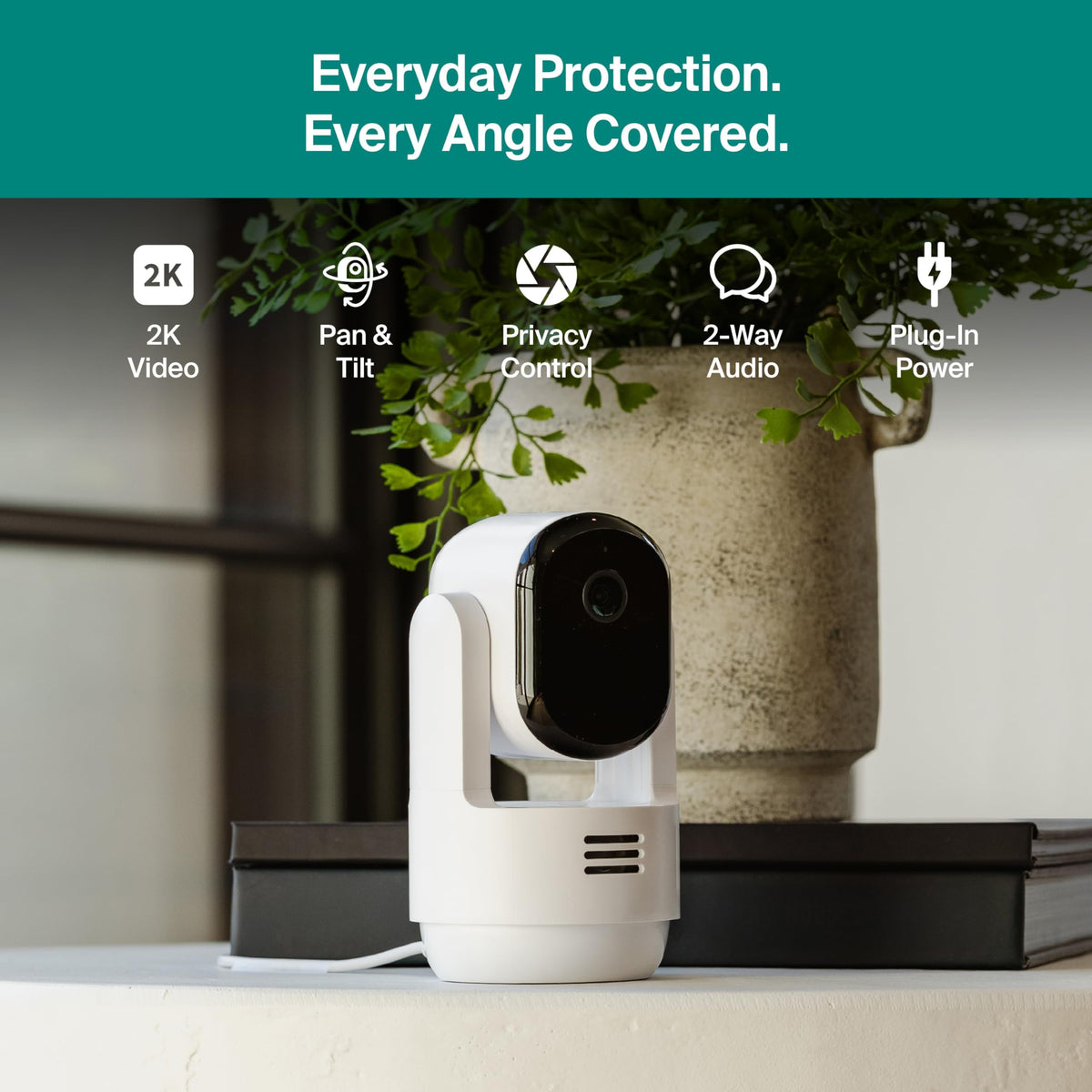 Arlo Essential Indoor Pan Tilt Security Camera 2K (2025 Release) + 6 Months of Secure Plus Plan - Wired Plug-in Power, Person Recognition, Animal Detection, Auto Motion Tracking, 1 Cam, Black