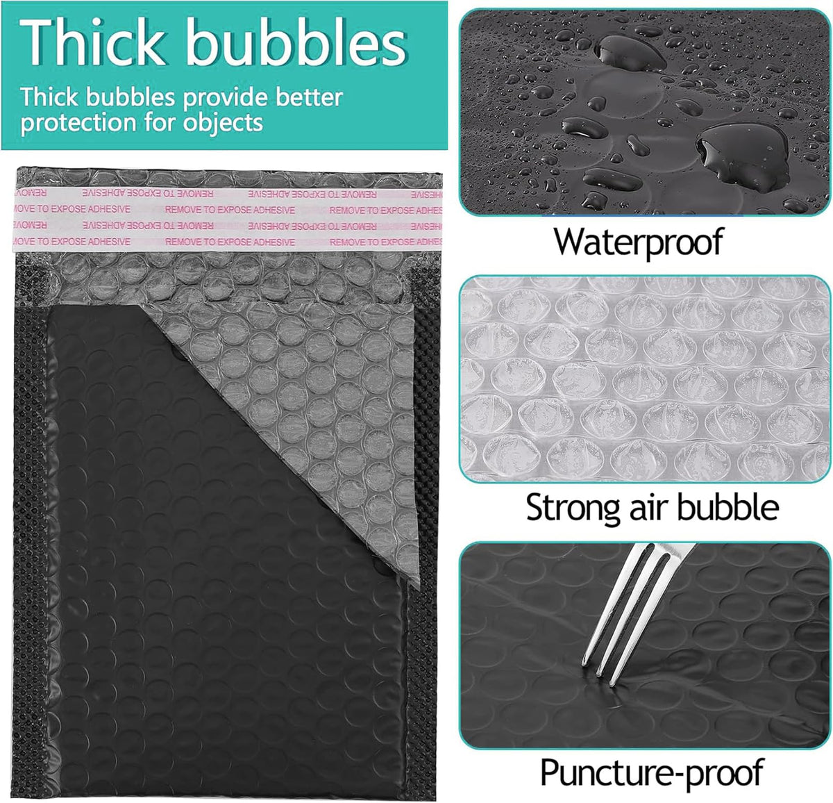 PLMMOUT 50 Pcs Bubble Mailers,Black Bubble Envelopes,Waterproof Self Seal Adhesive Shipping Bags,Poly Padded Envelopes,Bubble Padded Cushion Envelopes for Mailing Packing Small Business