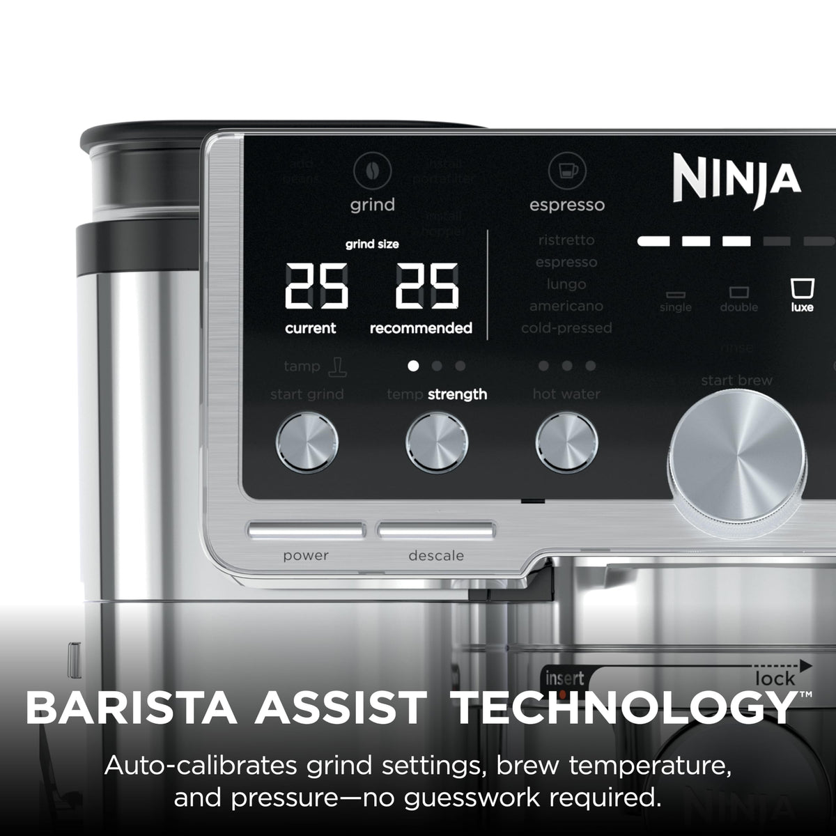 Ninja Luxe Café Pro Series, Espresso Machine, Drip Coffee, Cold Brew, Hot Water, Integrated Tamper, Built-in Grinder, Hands-Free Frother for Cappuccinos, Lattes, Americanos, Dairy or Non-Dairy, ES701