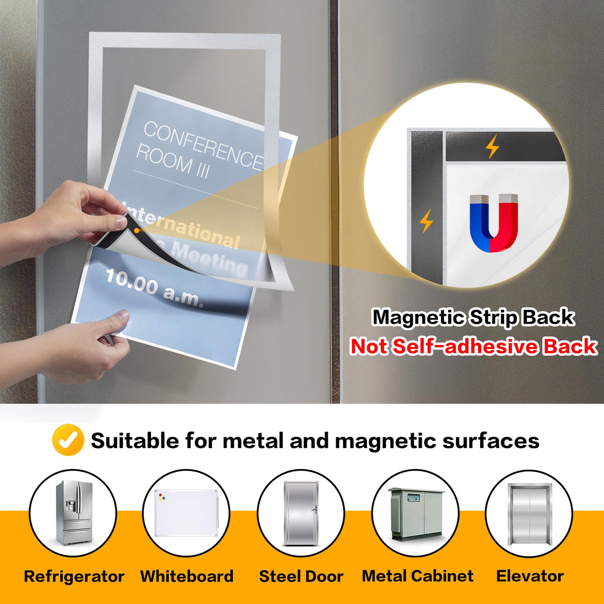 VAIIGO 10Packs Magnetic Frames for Refrigerator & Metal Surfaces - 8.5x11 Magnetic Sign Holder - File/Paper/Document Holder with Photo/Picture/Poster Frame for Commercial/Home Use (Silver)