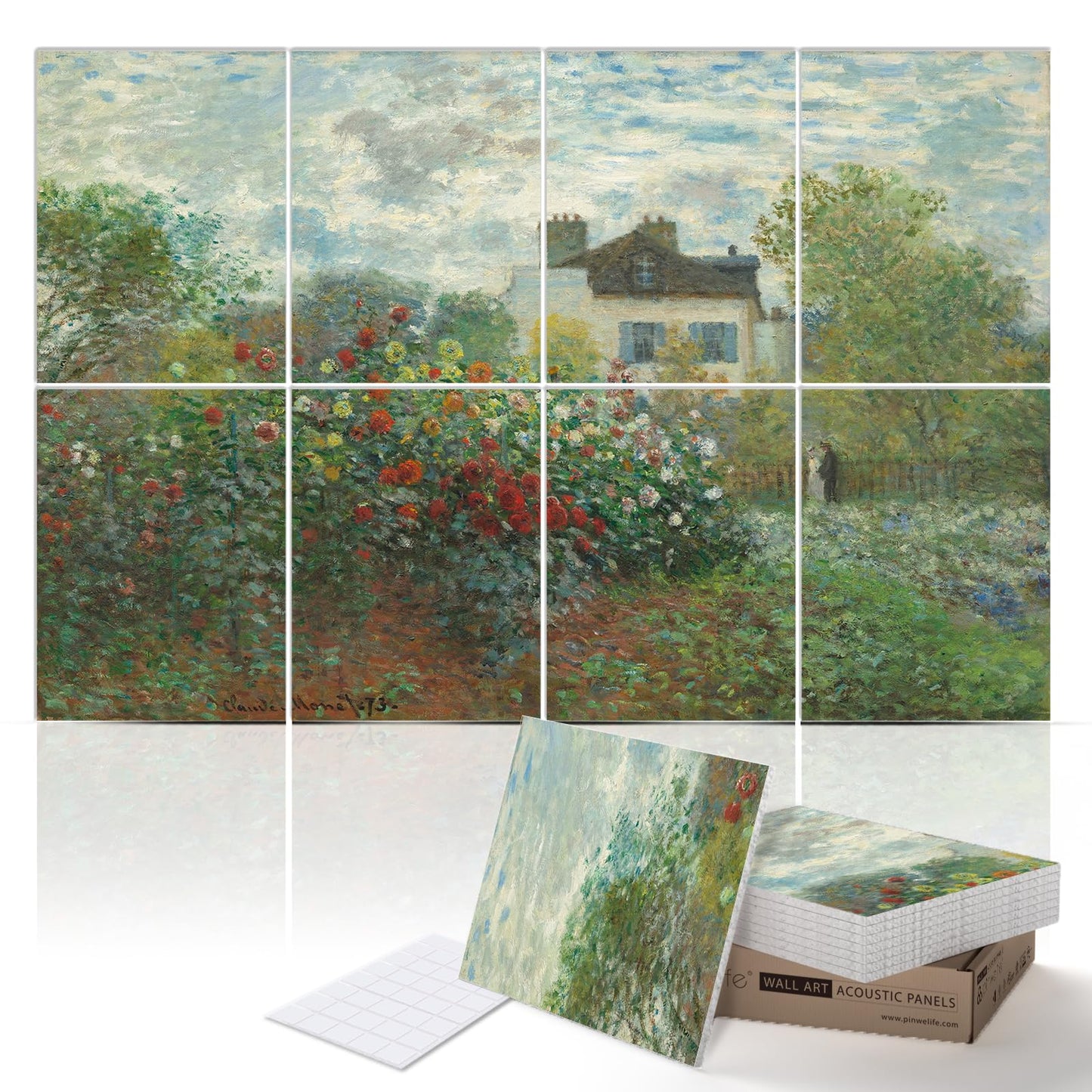PINWELIFE® Wall Art Acoustic Panels, Sound Proof Absorbing Panels for Home/Office, Decorative Absorbing Dampening, Noise and Echo Cancelling (Monet, The Artist’s Garden at Vétheuil, 48"x32")