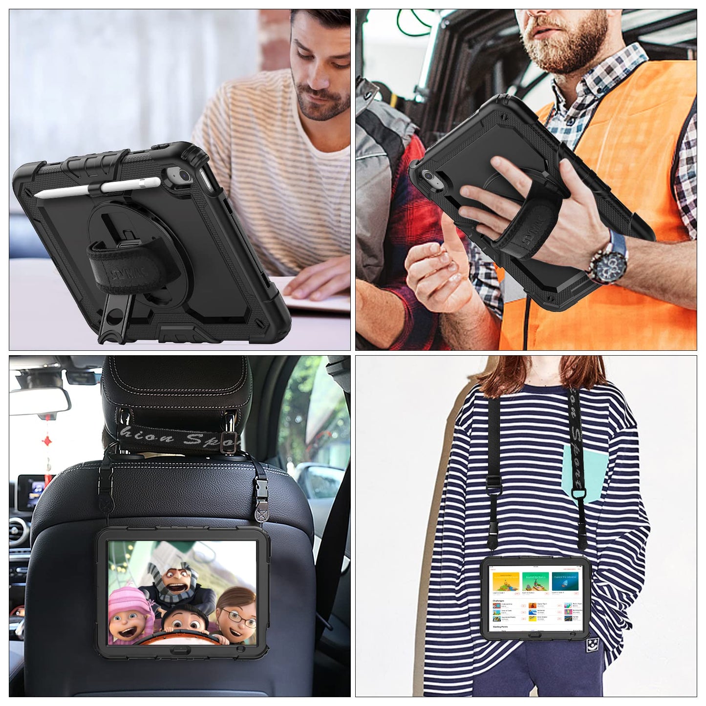 SEYMAC stock Case for iPad (A16) 11th/10th Generation 11''/10.9'' 2025/2022, Full-Body Drop Protection Case with Screen Protector &360° Rotate Hand Strap/Stand, Black