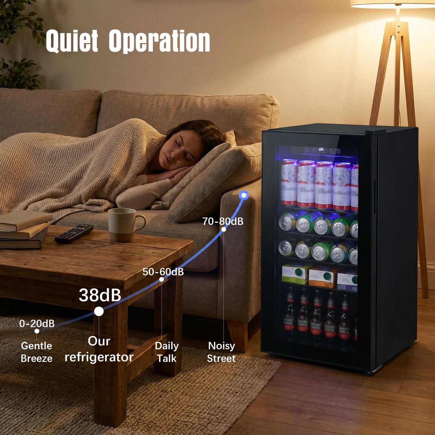 Borcolo Beverage Refrigerator, 160 Can Mini Fridge Glass Door for Soda, Beer or Wine with LED Light, Temperature Control, Compact Mini Bar Adjustable Removable Shelves for Home/Office 4.0 Cu.Ft