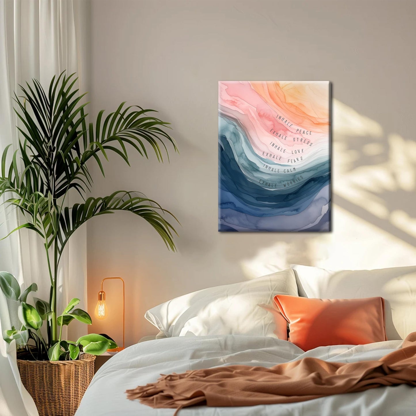 YHCTHT Mental Health Wall Art, Therapy Office Pictures Wall Decor, Inhale Exhale Meditation Art Paintings, Inspirational Canvas Prints, Therapist Artwork for Meditation Room Calming Corner 12x16 Inch