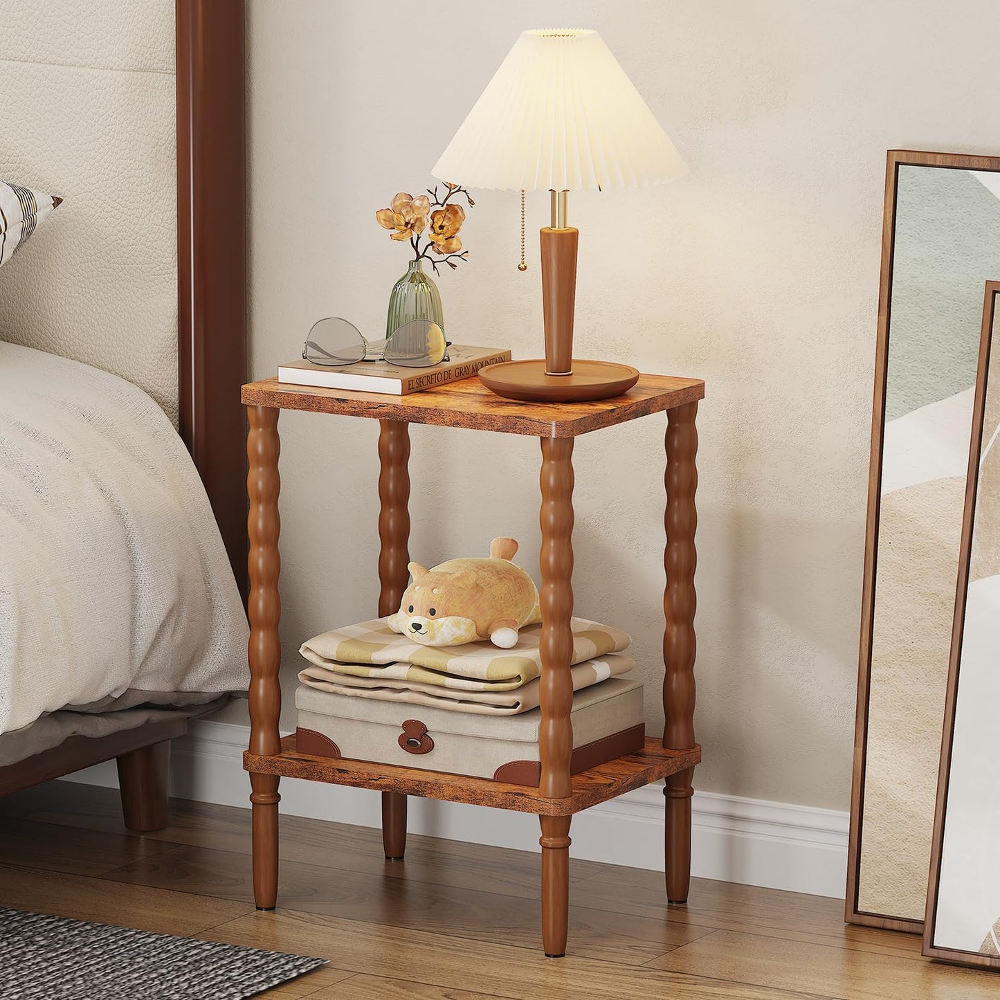pikpuk Small Narrow Side Table, Vintage End Table - Skinny Bedside Nightstand for Small Spaces, Couch/Recliner Accent Table for Bedroom Living Room Nursery, No-Tool Assembly (Rustic Brown)