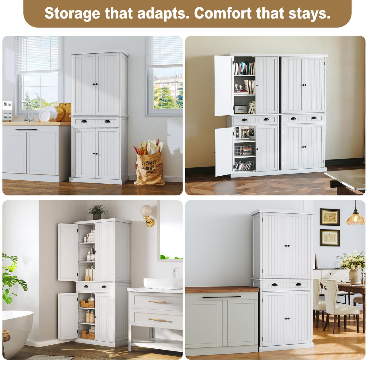 ARTPOWER 72" Tall Kitchen Pantry Storage Cabinet with Drawer and Adjustable Shelves, Pantry Cabinet for Kitchen, Bathroom or Hallway, White