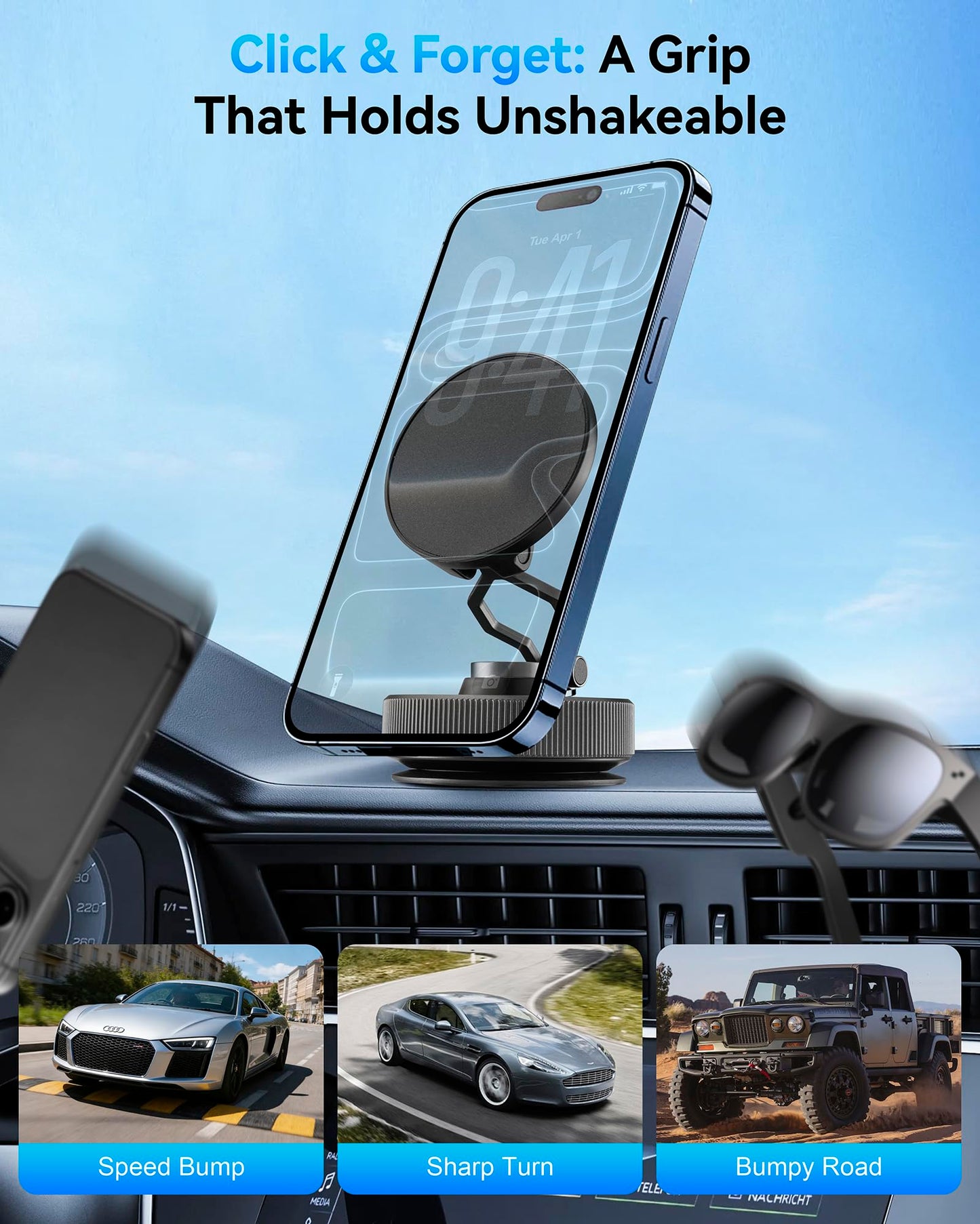 Magnetic Suction Cup Phone Mount for Magsafe，360° Adjustable Magnetic Car Phone Holder，Suction Phone Mount for Car Dashboard，Phone Holders for Your Car/Gym/Mirror Mount for iPhone & Android
