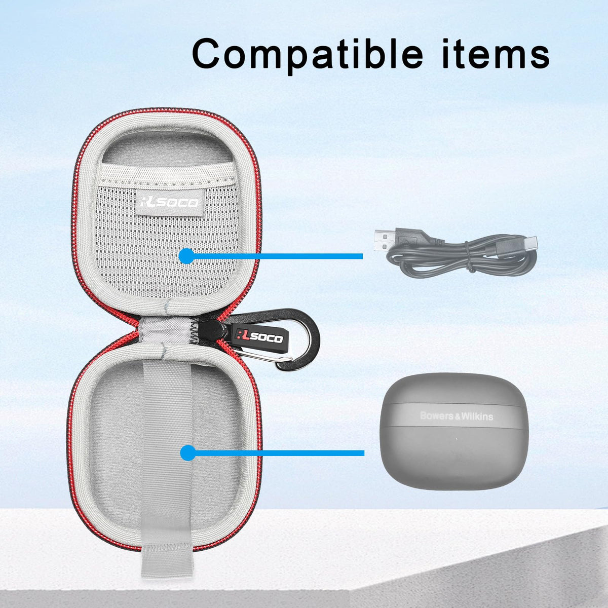 RLSOCO Hard Case for Bowers & Wilkins Pi8 Wireless Earbuds | Shockproof, Dustproof, Water-Resistant Storage Pouch, with Sturdy Metal Hook (Case Only)