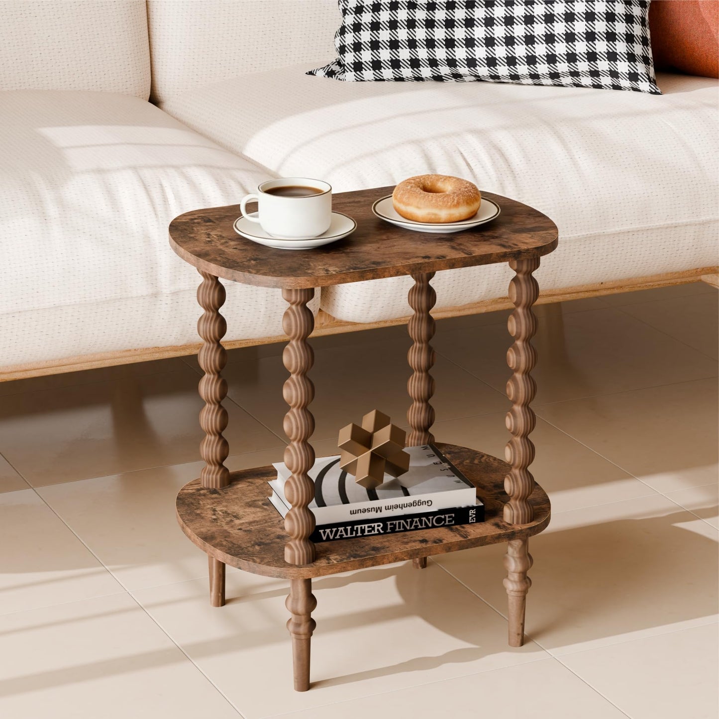 2-Tier Side Table, Small End Table with Storage Shelf for Small Spaces, Modern Bedside Tables for Living Room, Bedroom, Corners, and Office (Rustic Brown, 11.81 inch)