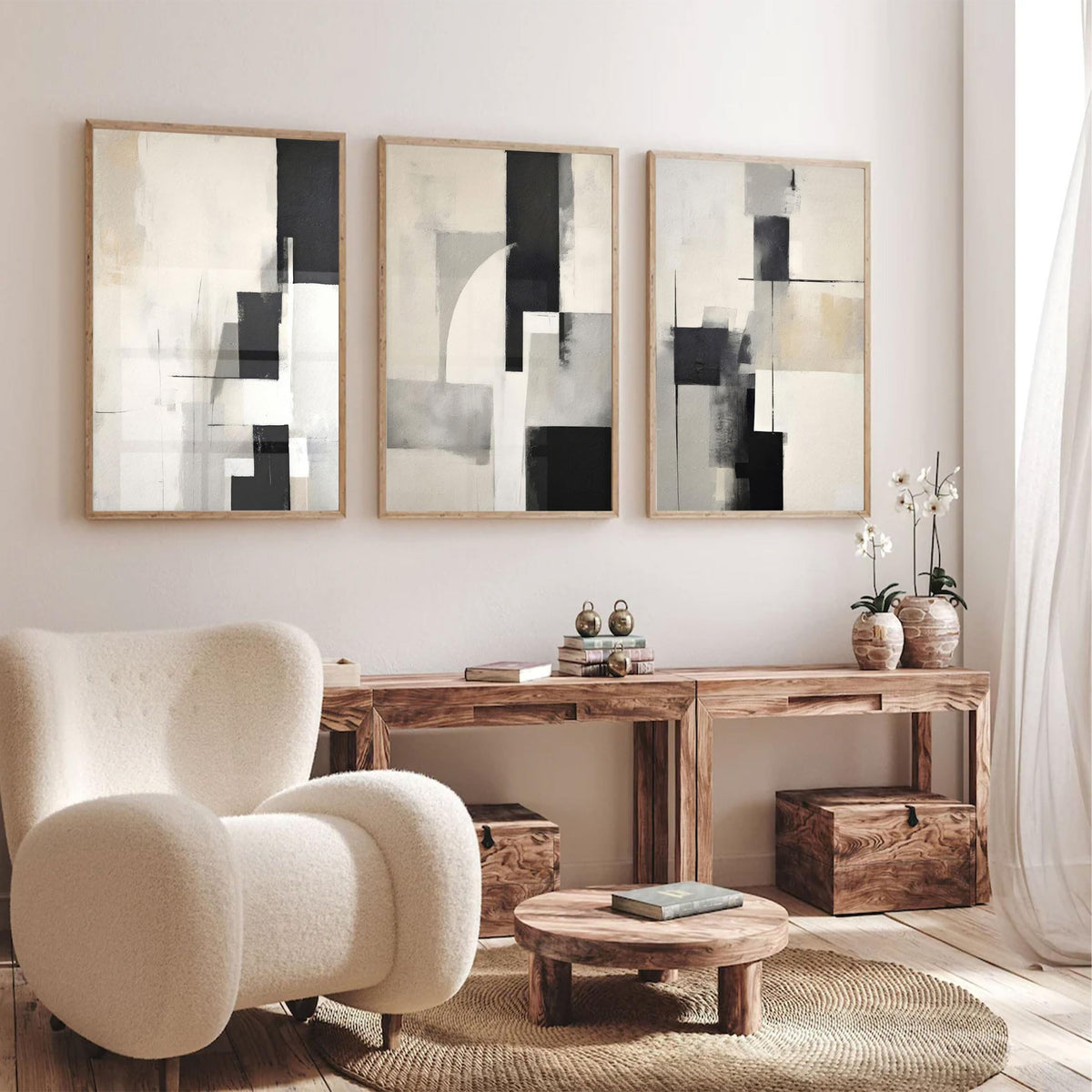 3Pcs Neutral Abstract Canvas Wall Art Pictures Modern Minimalist Posters Prints Beige Black Brown Simple Wall Decoration for Living Room Bedroom Bathroom Office 12x16in Unframed