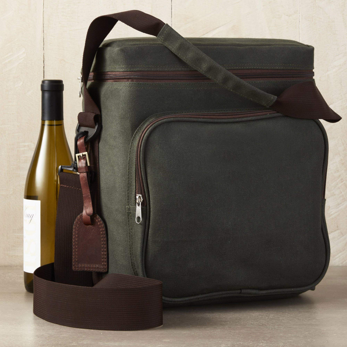 Wine Enthusiast 6-Bottle Waxed Canvas Wine Bag Tote Insulated Wine Carrier Cooler Travel & Picnics Holds Tall Bottles Includes Ice Pack Chilling Reusable Tote Bag for Wine Gifts & Outdoor Gatherings
