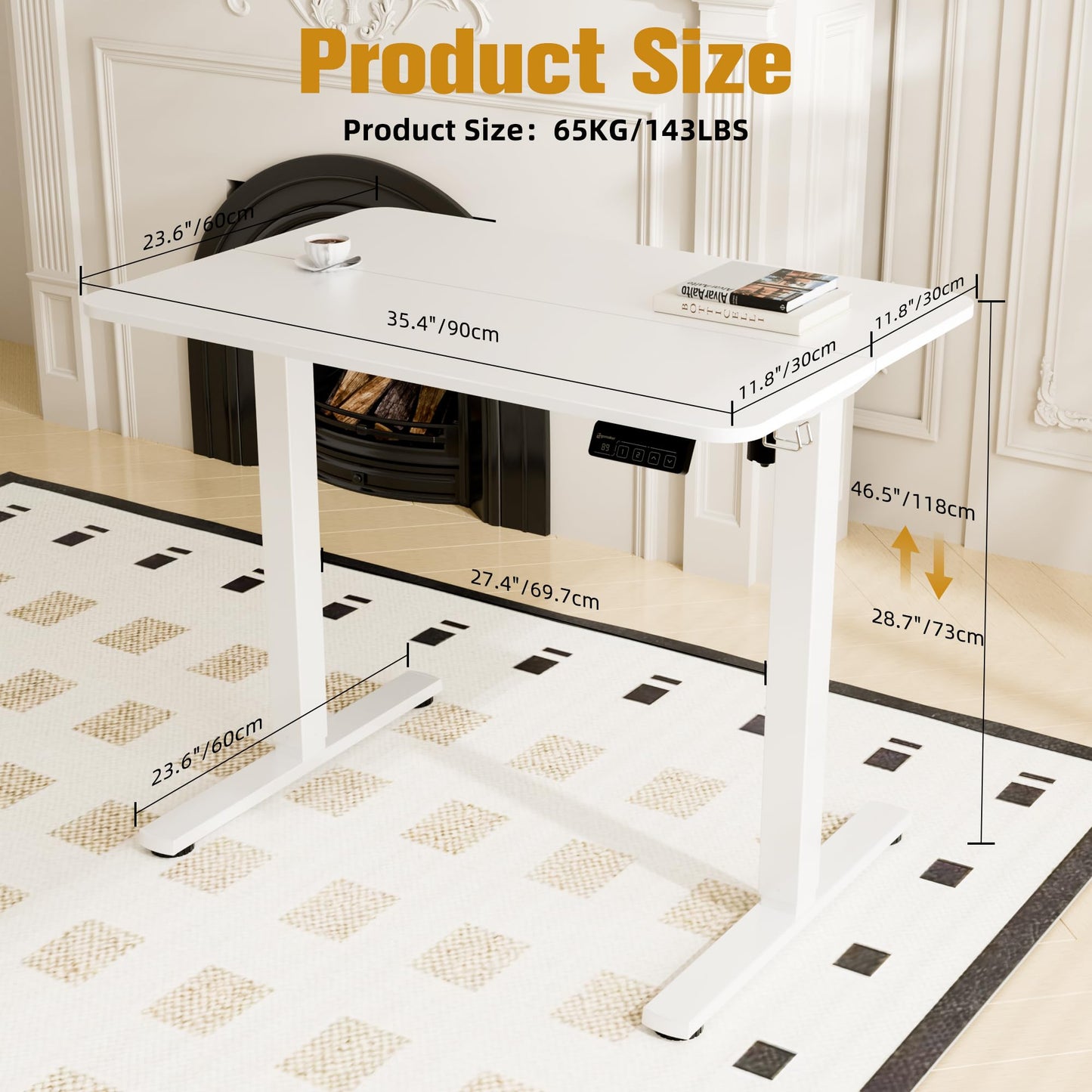 ERGOMAKER 35" Electric Standing Desk, Adjustable Height, Sit Stand Up Desk for Home Office & Computer Workstations, Memory Controller, White
