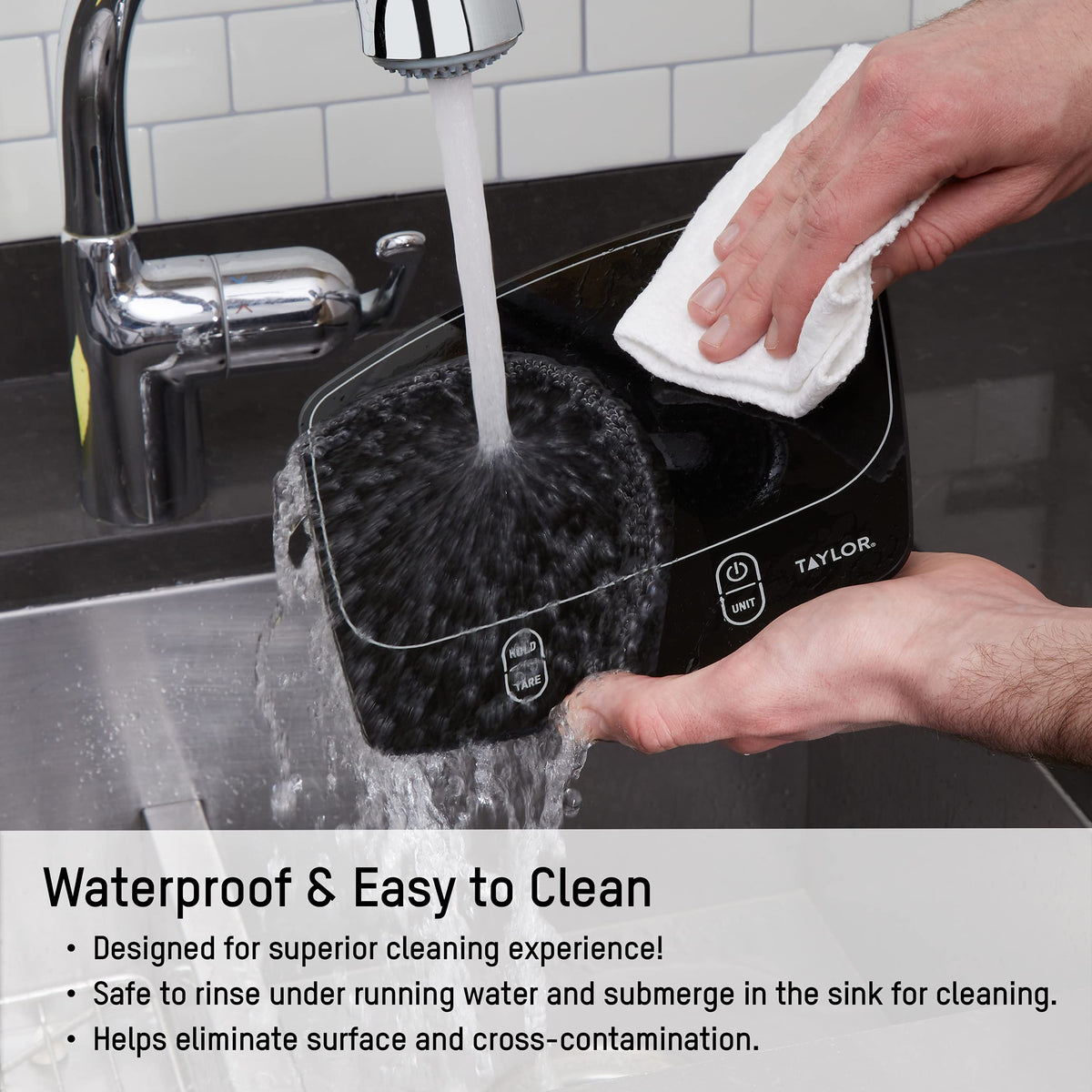 Taylor Waterproof Digital Kitchen Scale, 11 pounds, Black