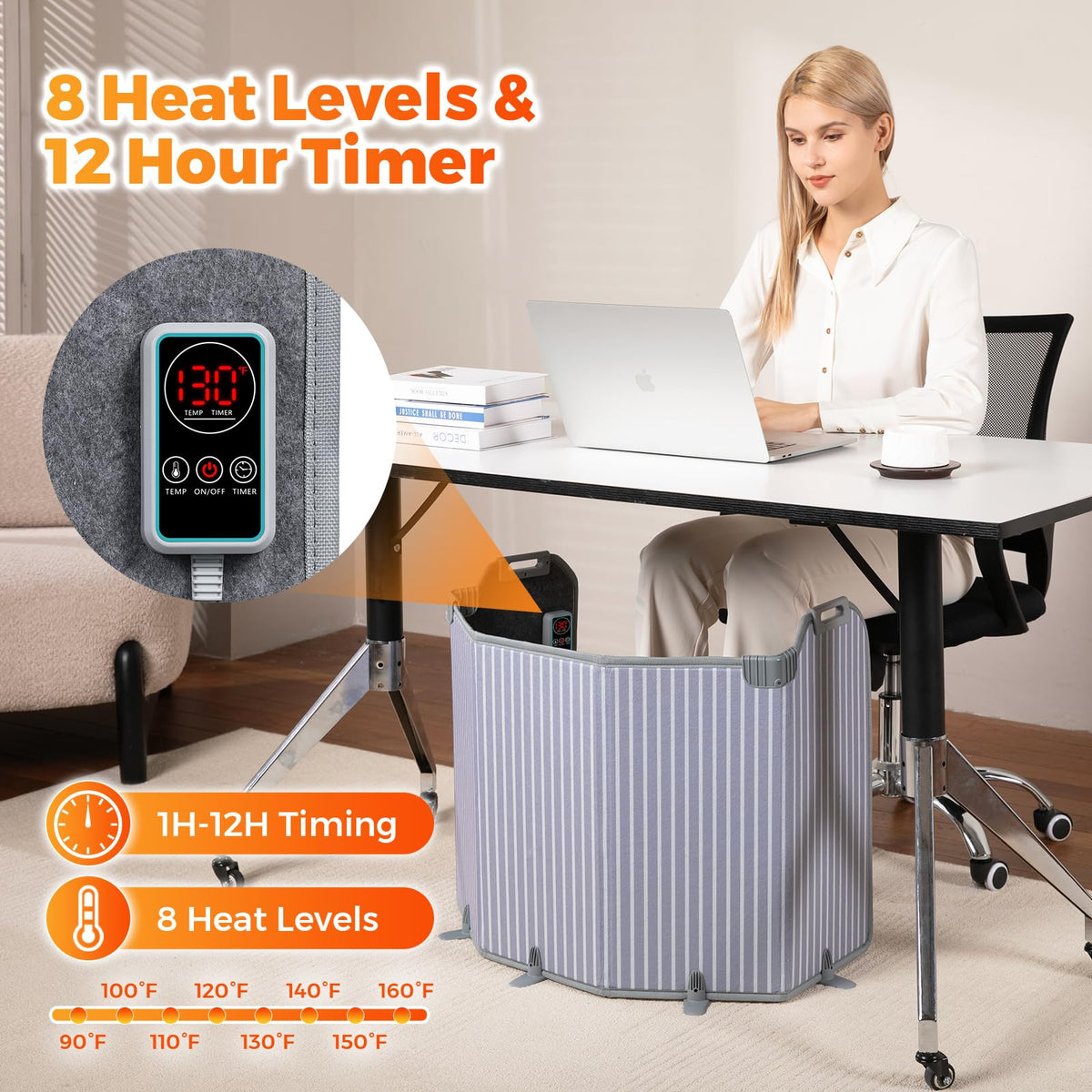 Panel Space Heater for Office/Home Quiet, Portable Electric Space Heater Warmer, Under Desk Heater for Legs Feet Knee, Foldable Foot Warmer with Thermostat Auto Shut Off, 12H Timer