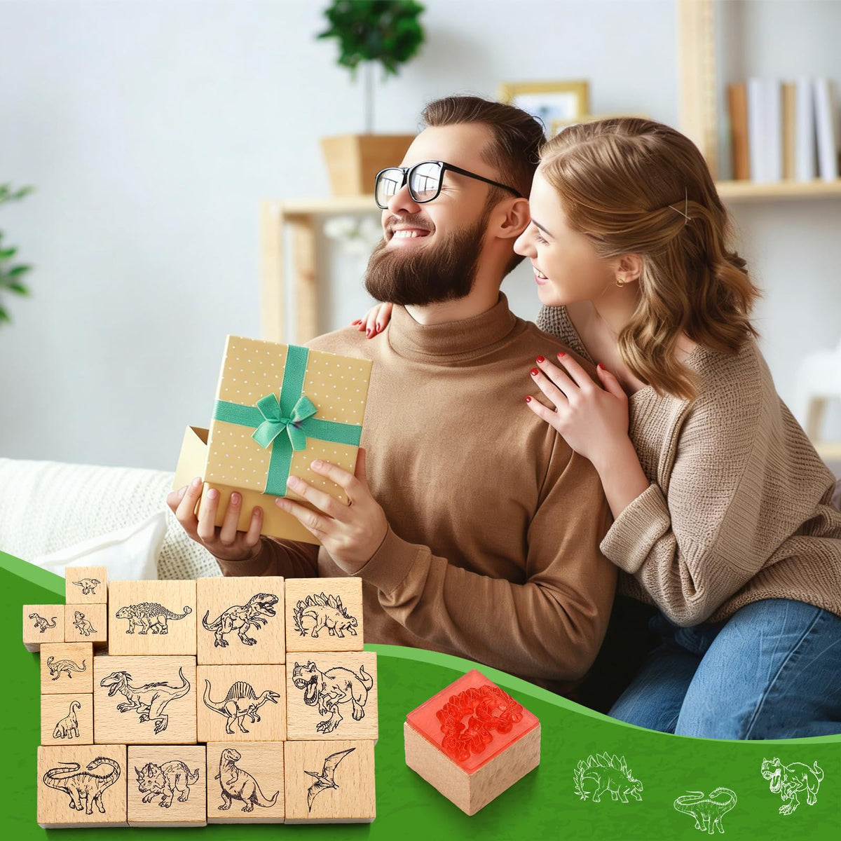 Chivertion 15 Pcs Dinosaur Rubber Stamps Set Dinosaur Shape Wooden Rubber Stamps Cute DIY Seal Set for Crafting Decor and DIY Scrapbooking Card Making Hand Book