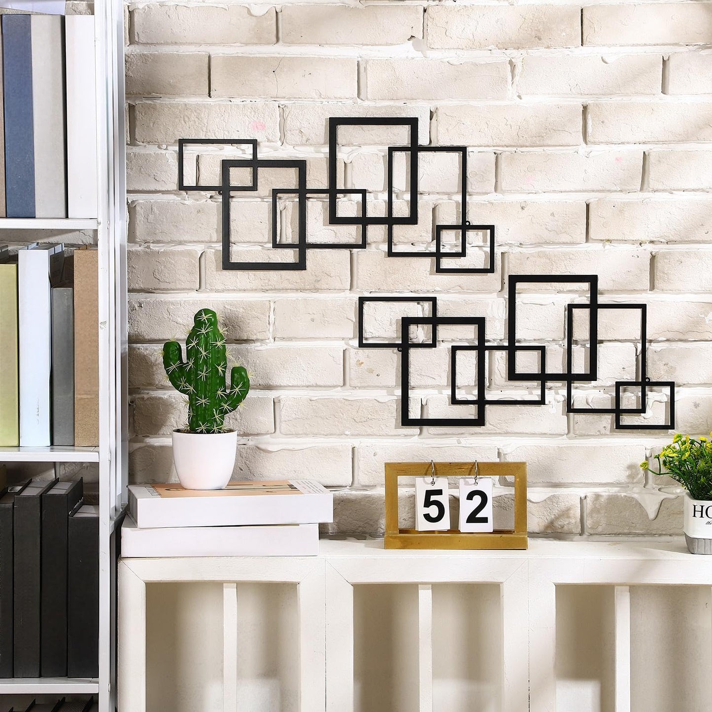 Geetery 2 Pcs Modern Geometric Metal Wall Art Minimalist Vertical Sculptures Wall Art Abstract Metal Decorations Wall Hanging Black Square Sign for Living Room Indoor Outdoor Bedroom Office