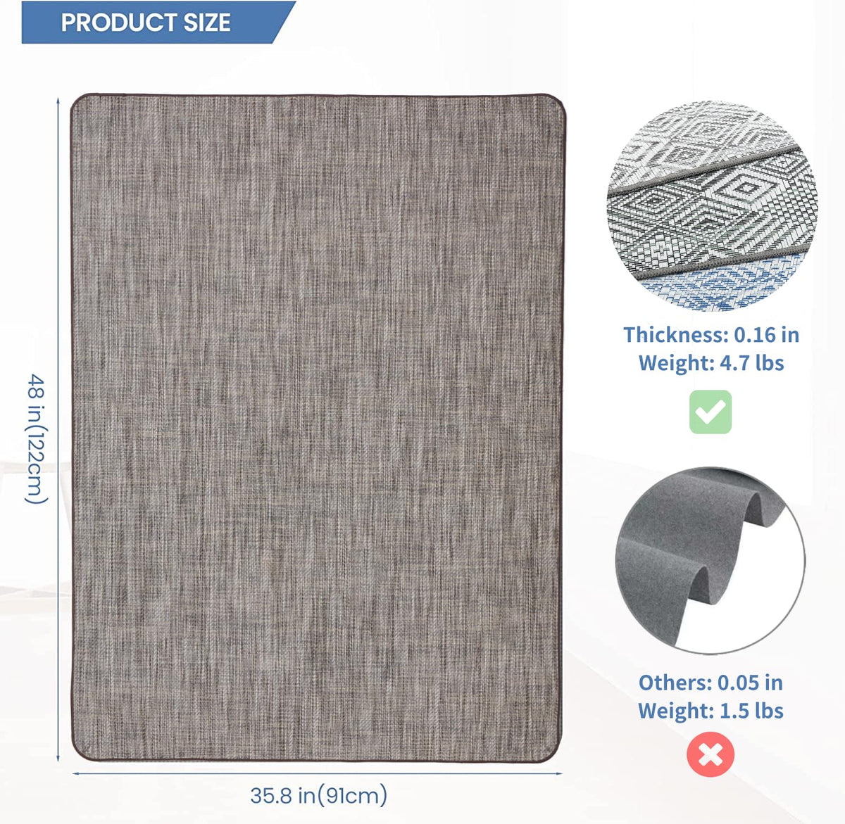 RccugmatS Chair Mat for Hardwood & Tile Floor, 36" x 48" Heavy Duty Office Chair Mat for Rolling Chairs, Anti Slip, Non-Curve, Floor Protector for Home Office, Heathered Gray