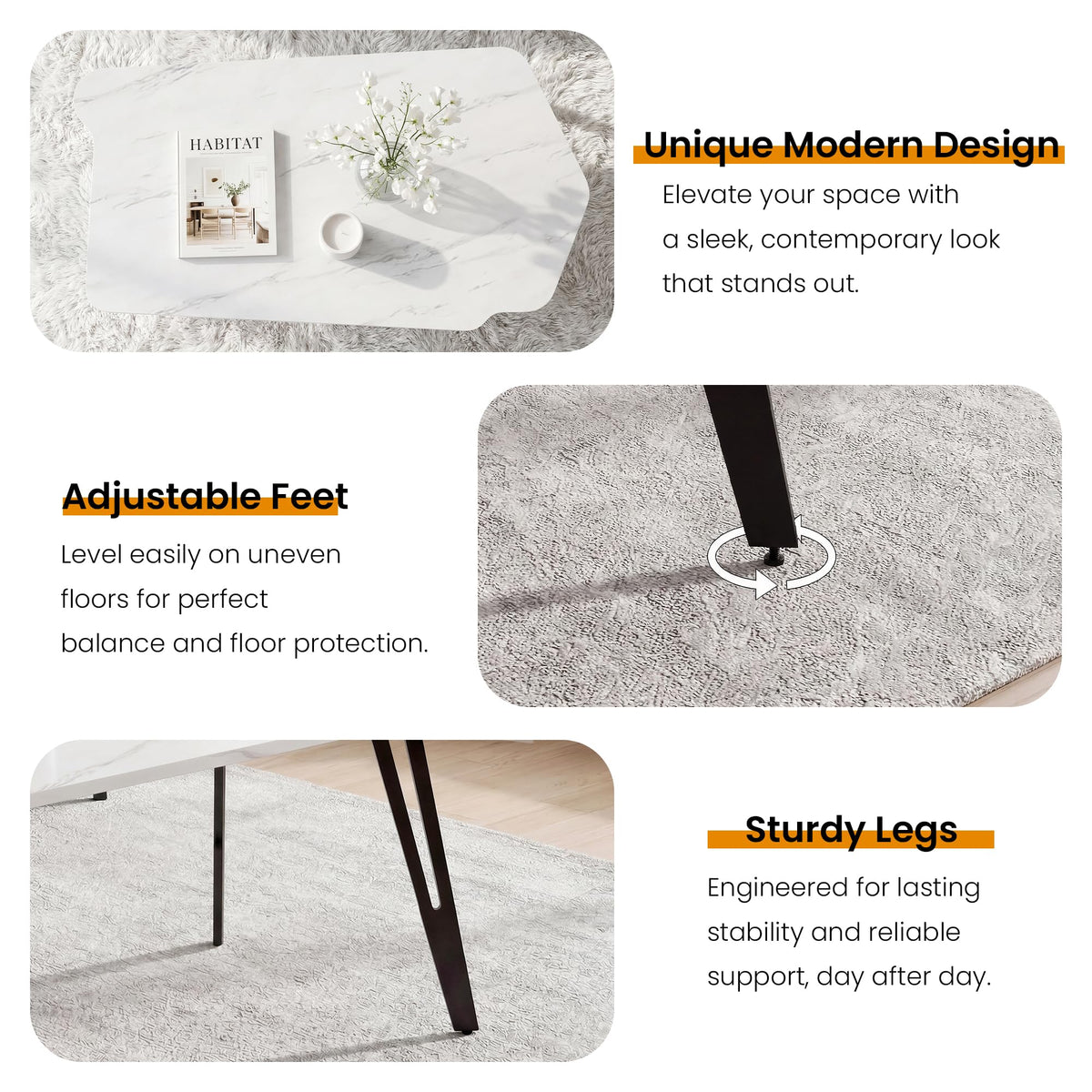 Manora Irregular Marble Pattern Coffee Table, Modern Small Center Table with Unique Shape Top, Faux Marble Wood Table for Living Room, Home Office, Apartment, Minimalist Accent Tea Table