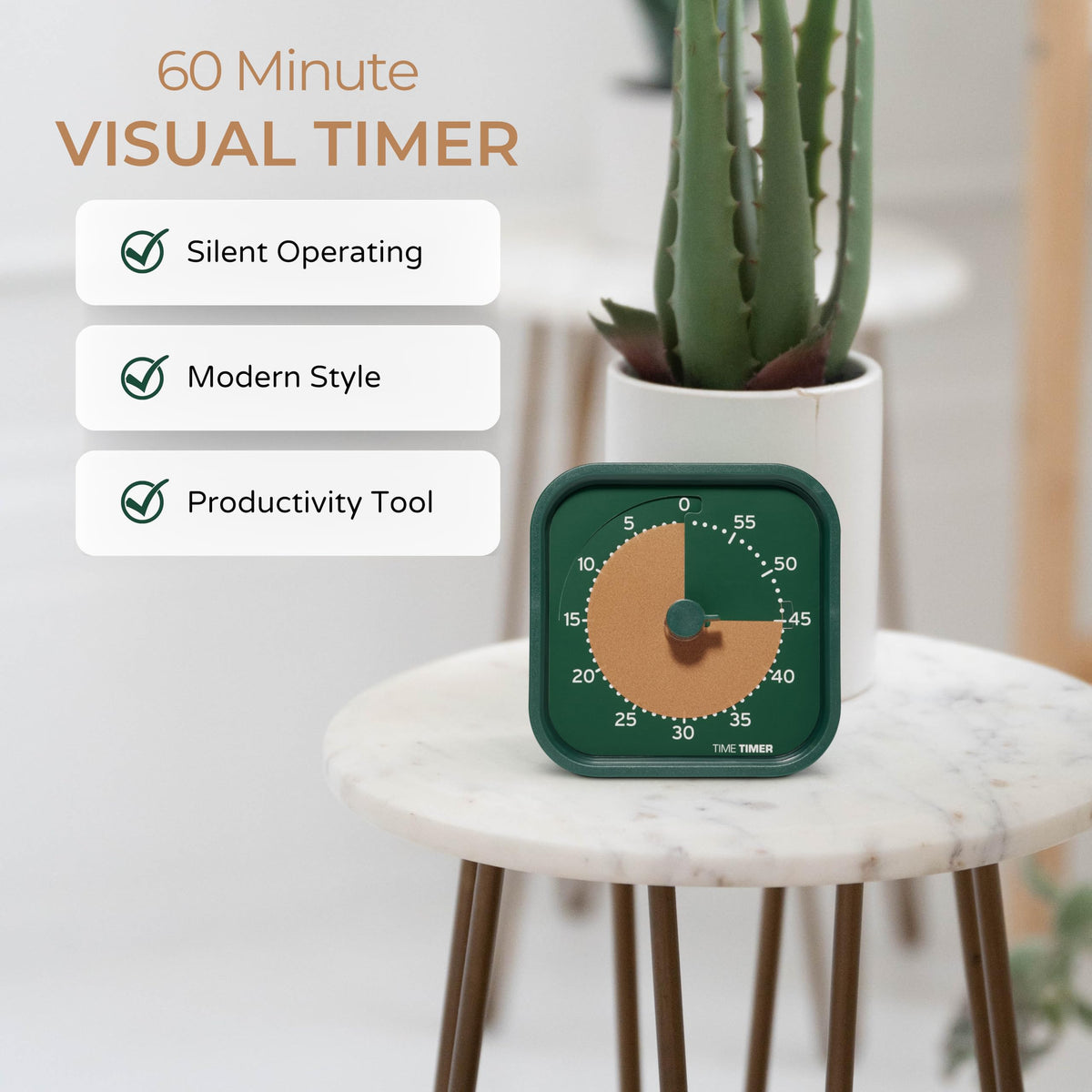 Time Timer MOD Home - Metallic Series - Individual Sized 60 Minute Visual Countdown Timer for ADHD, Adults, Students, and Pomodoro with Silent Operation (Metallic Forest)