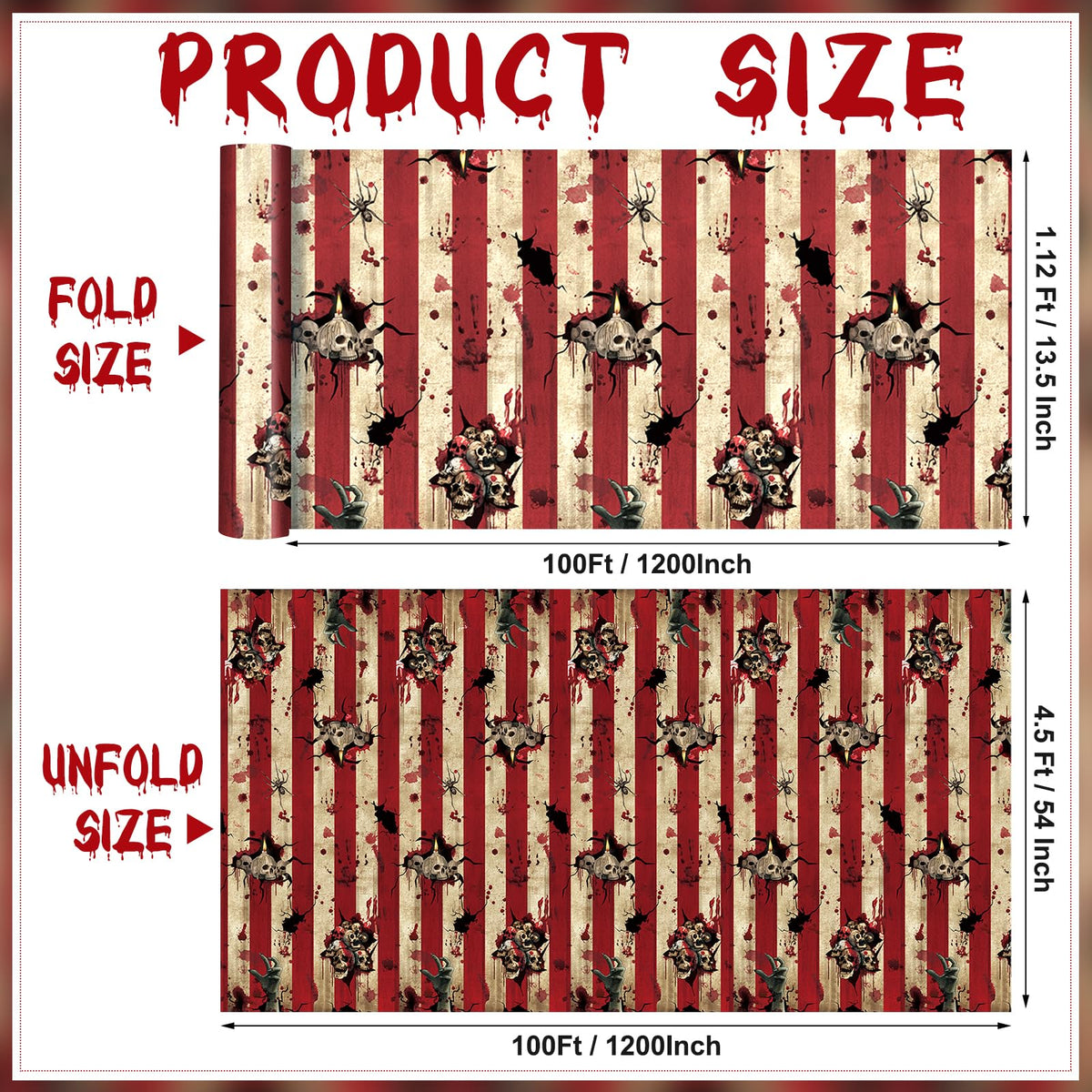 100 Ft Creepy Carnival Wallpaper, Rolls of Evil Circus Backdrop & Skull Wall Background for Haunted House Decorations
