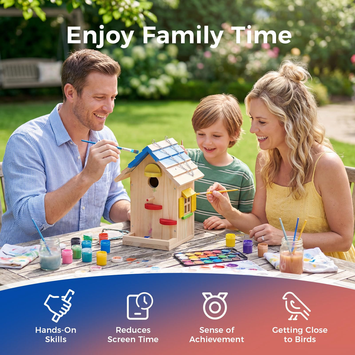 DIY Wooden Bird House Kit–Unfinished Natural Wood Hanging Birdhouse for Outdoor Garden Decor, Creative Craft Set for Kids & Adults