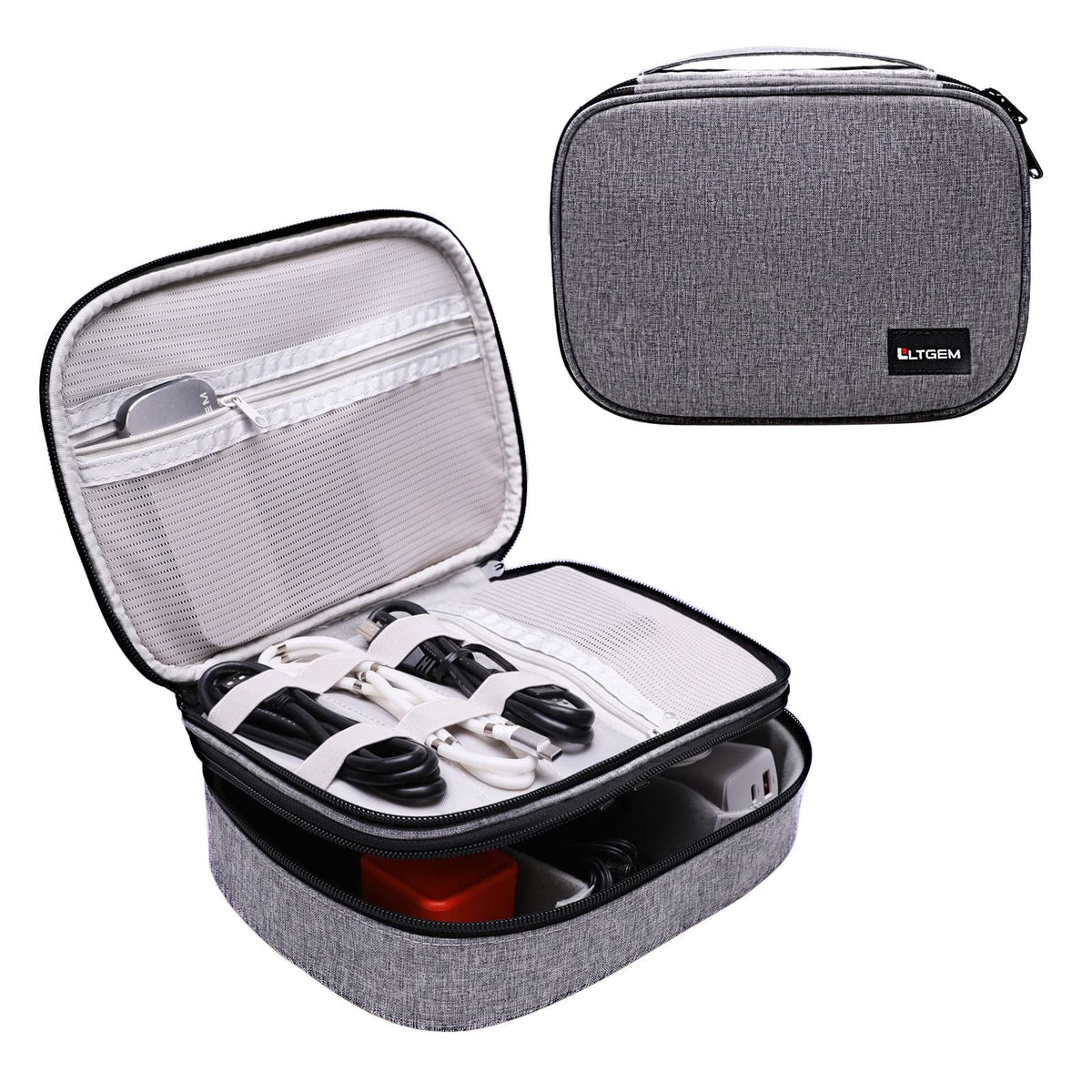 LTGEM Electronics Organizer Travel Case,Travel Cable Organizer Bag for Cords,Phone,Power Bank,SD Card,Cables,Chargers,Earphone(Grey Case Only)