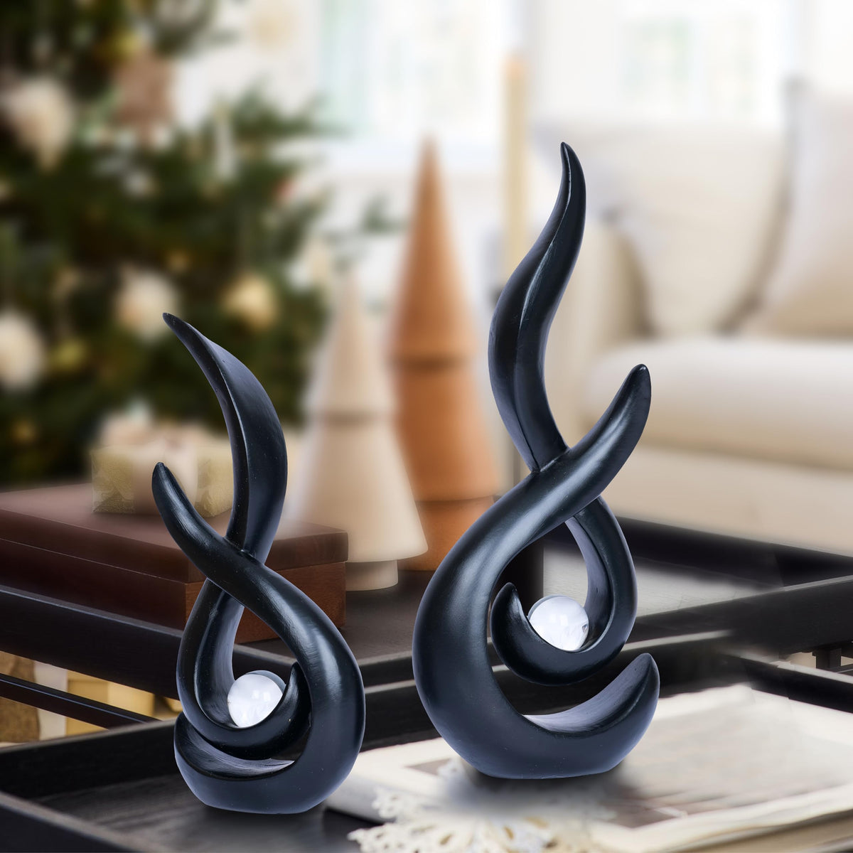 Black Home Decor Statue Modern Abstract Sculpture Decorative Accent Art Round Geometric Centerpieces for Living Room Dining Bookshelf Entryway Table Office Desk Decorations