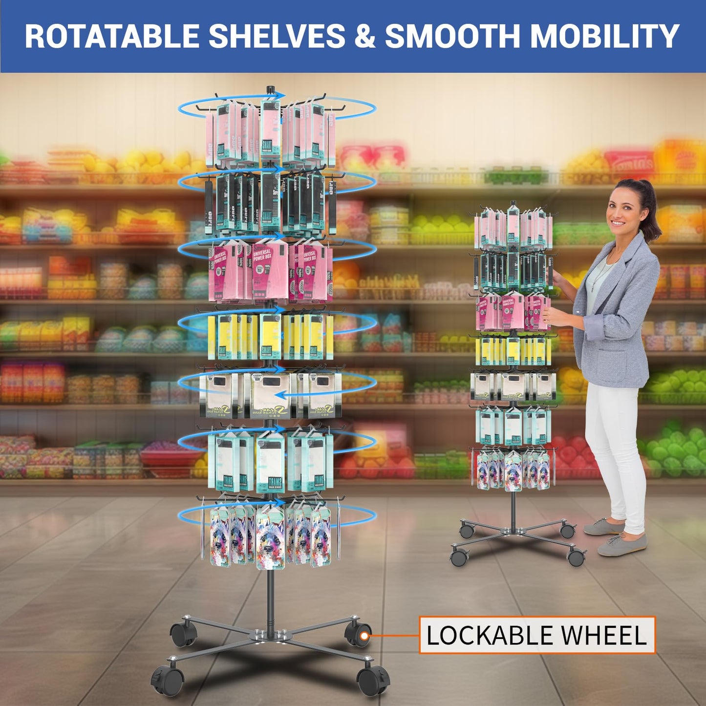 Scisum Retail Display Stand 7 Layer - Alloy Steel Jewelry Display for Vendors - 360°Rotating Display Stand for Jewelry, Key Chain, Cotton Candy