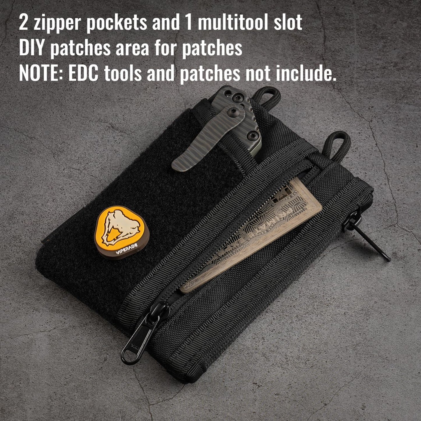 VIPERADE VE18 EDC Pouch, Pocket Organizer for Men, EDC Pocket Organizer, 3 Slots with 2 Zipper Pockets, Multitool Pouch (Black)
