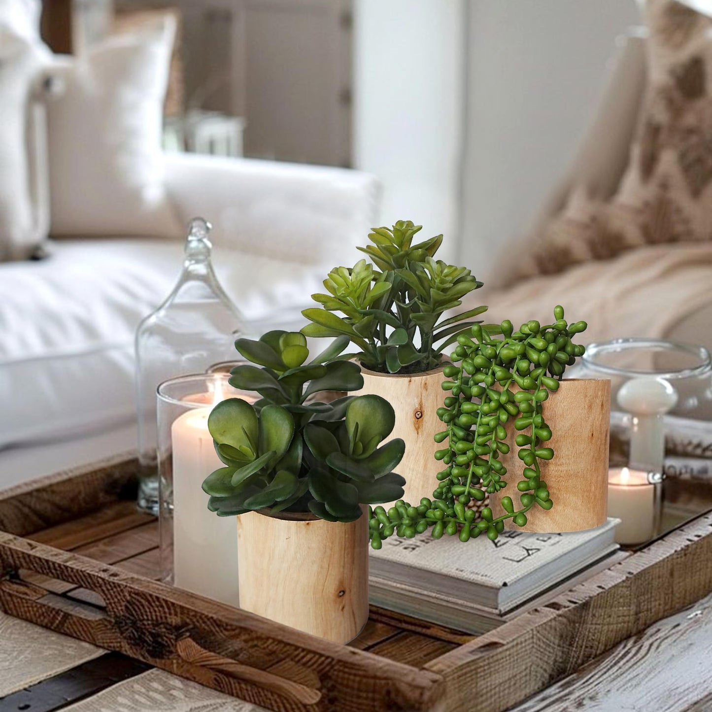 VINSUNI Artificial Succulents with Pots - Set of 3 Small Fake Plants for Aesthetic Room Decor - Realistic Mini Faux Greenery for Office Desk, Bookshelf, and Bathroom - Modern Home Accents